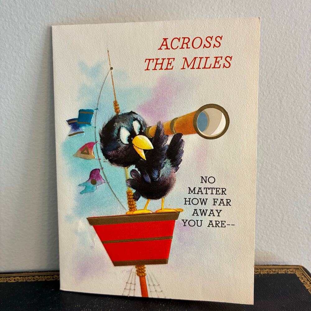 Vintage Hallmark Birthday Card Across The Miles Bird Telescope